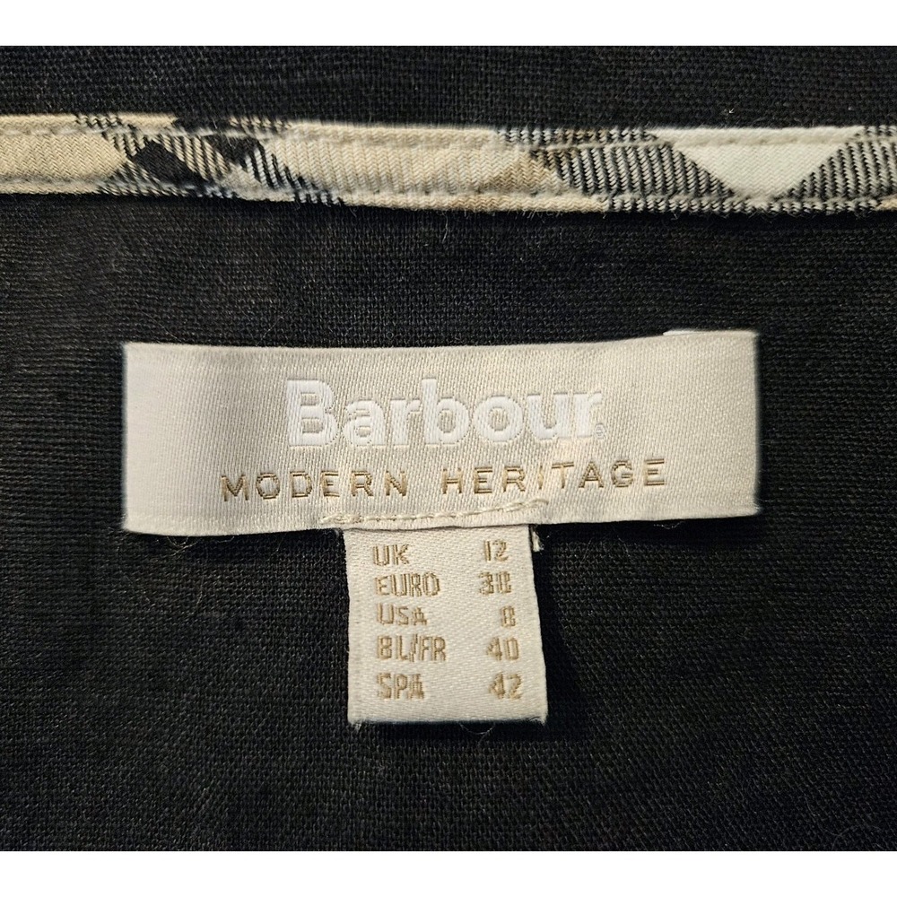 Barbour Elsie Black Linen Blend Shirt Dress US 8 Sleeveless Tie Belt Midi - Picture 6 of 8